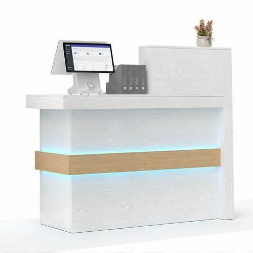 TUSY 42.2" H Modern Reception Desk with Drawer - Small Front Desk with Adjustable LED Light, Reception Room Table with Built-in USB Outlet for Office, Salon, Lobby (47.2" W x 19.69" D x 42.2" H) TUSY