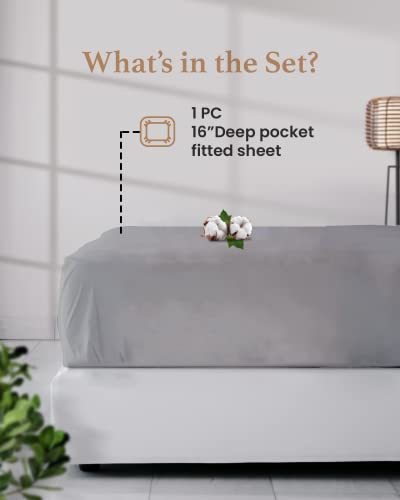 Good Sleep Bedding California King Fitted Sheets Only, 800 TC Cal King Sheets Deep Pocket Fitted, 100% Egyptian Cotton Single Fitted Sheet, Soft 16" Deep Pocket Fitted Sheet, Light Grey Fitted Sheet Good Sleep Bedding