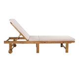 JONATHAN Y LNG1102A Mallorca 77.17"x23.62" Modern Classic Foldable Adjustable Wood Chaise Outdoor Lounge Chair with Cushion & Wheels, for Pool, Deck, Poolside, Beige/Natural