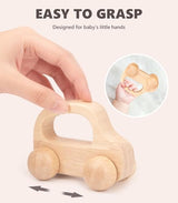 Wooden Baby Cars Toys, Montessori Toys for Babies 0-6-12 Months, Wooden Toys for Toddlers 1-3, Boy Nursery Neutral Nursery Decor Wood Rattle Baby Push Cars TUOWITA