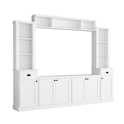 YOPTO 103" Minimalist Entertainment Center Wall Unit Set with Bridge for TVs Up to 75'',Ample Storage Space TV Stand W/Adjustable Shelves,Modernist Large Media Console for Living Room,White YOPTO