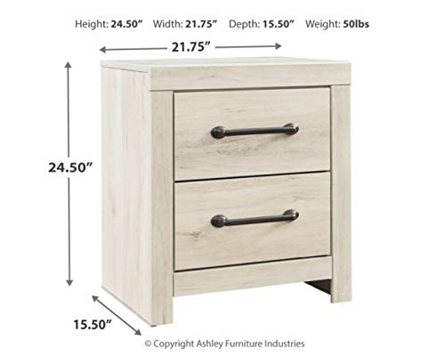 Signature Design by Ashley Cambeck Farmhouse Industrial 2 Drawer Two Drawer Nightstand with 2 Slim-Profile USB Charging Stations, Whitewash Signature Design by Ashley