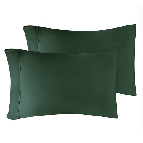 Superior Combed Cotton, 300 Thread Count Pillowcases Set of 2, Single Ply Cotton, Soft and Luxurious Bedding Sets - 20" x 40" King Pillowcase, Hunter Green Superior