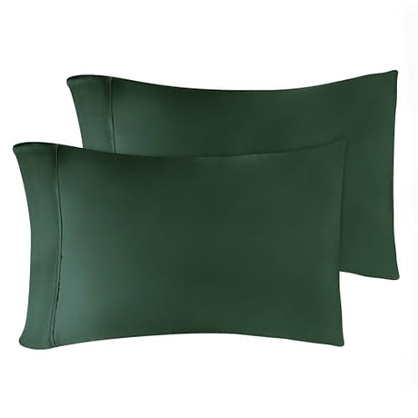 Superior Combed Cotton, 300 Thread Count Pillowcases Set of 2, Single Ply Cotton, Soft and Luxurious Bedding Sets - 20" x 40" King Pillowcase, Hunter Green Superior
