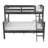 DHP Airlie Convertible Wood Bunk Bed Twin Over Full Size, Stackable and Detachable Bed Frames for Kids, Teens, Angled Ladder, High Guardrail, Wood Slats, No Boxspring Required, Grey DHP