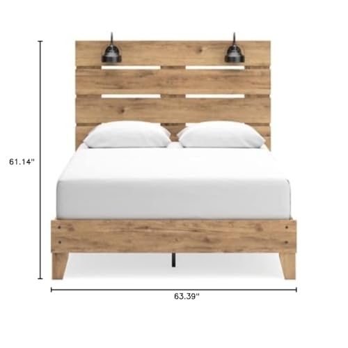 Signature Design by Ashley Larstin Rustic Panel Headboard with 2 Sconce Lights ONLY, Queen, Light Brown Signature Design by Ashley