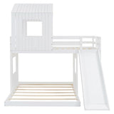 Harper & Bright Designs House Floor Bunk Beds with Slide, Wooden Twin Over Full Bunk Beds with Slide, Roof and Guard Rail for Kids, Teens, No Box Spring Needed (White, Twin Over Full Size) Harper & Bright Designs