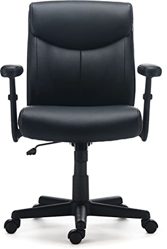 STAPLES Traymore Ergonomic Manager & Executive Office Chair, Task Desk Swivel with Wheels, Adjustable Height, Luxura Faux Leather, Black STAPLES
