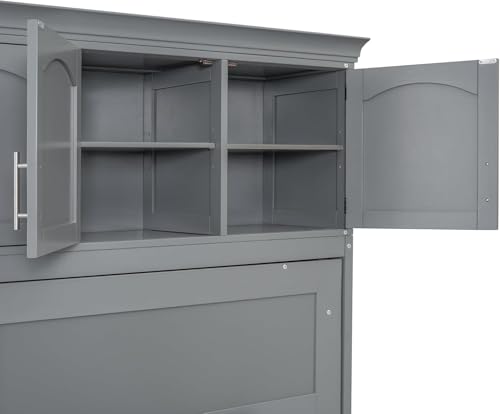 Virubi Queen Horizontal Murphy Bed Cabinet with Storage Cabinet,Wood Folding Murphy Wall Bed for Adult (Grey) Virubi