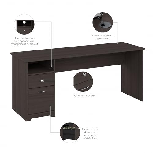 Bush Furniture Cabot Desks for Home Office with Storage and Chrome Hardware | Elegant Computer Table with Drawers, 72W, Heather Gray Bush Business Furniture