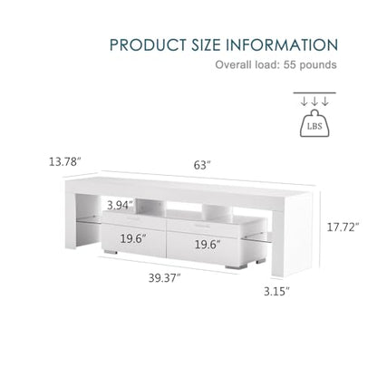 FENFSHE LED TV Stand for 65/70/75 Inch TV, Entertainment Center with Storage Drawer, Industrial TV Console Table for Living Room and Bedrooms, White