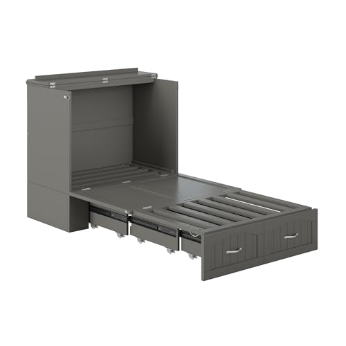AFI, Southampton Murphy Bed Chest Twin XL with 6" Mattress, Storage Drawer & Built-in USB Charger, Grey AFI