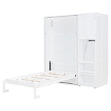 SOFTSEA Twin Size Murphy Bed with Desk, Bookshelf & Storage Cabinets, Space-Saving Foldable Wall Bed with Extendable Desk, White SOFTSEA