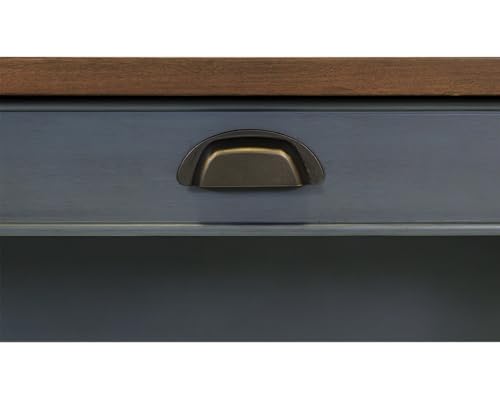 Martin Furniture Farmhouse Wood Half-Pedestal Writing, Open L-Shaped Table, Office Return, Blue Desk Martin Furniture