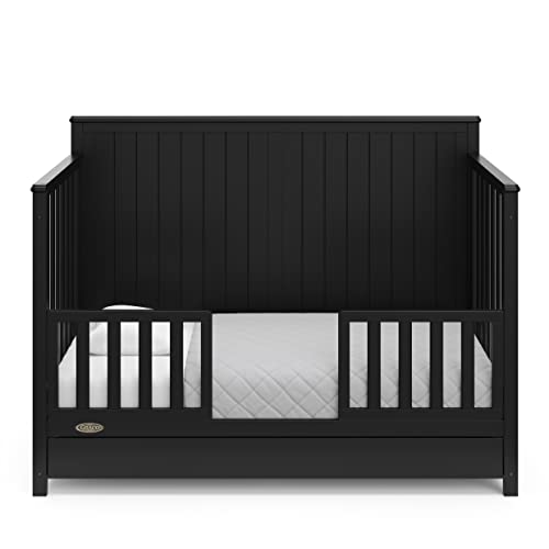Graco Hadley 5-in-1 Convertible Crib with Drawer (Black) – Combo, Includes Full-Size Nursery Storage, Converts from Baby Crib to Toddler Bed, Daybed Graco