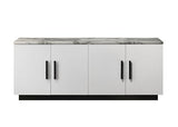 Lilola Home Matilda 63-inch White Cabinet Console Table with Faux Marble Top – Modern 4-Door Storage Design with Adjustable Shelves and Black Contrasting Base for Living Room or Entryway LILOLA LIVING
