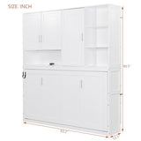 SOFTSEA Twin Size Horizontal Murphy Bed with Bookcase, LED Light and USB Charging Station, Space-Saving Hideaway Wall Bed Frame, White SOFTSEA