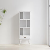 SIMPLIHOME Draper Solid Hardwood 64 inch x 22 inch Mid Century Modern Bookcase and Storage Unit in White for The Living Room, Study Room and Office SIMPLIHOME