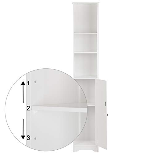 Bonnlo Narrow Cabinet, 67" Tall Slim Bathroom Storage Cabinet 12" Wide White Skinny Linen Cabinet with 3 Open Shelves Single Door Adjustable Shelf Space Saving Corner Pantry Bonnlo