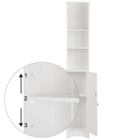 Bonnlo Narrow Cabinet, 67" Tall Slim Bathroom Storage Cabinet 12" Wide White Skinny Linen Cabinet with 3 Open Shelves Single Door Adjustable Shelf Space Saving Corner Pantry Bonnlo
