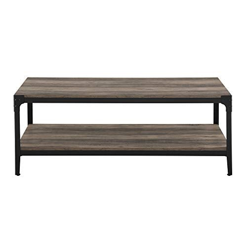 Walker Edison Declan Urban Industrial Angle Iron and Wood Coffee Table, 46 inch, Grey Wash Walker Edison