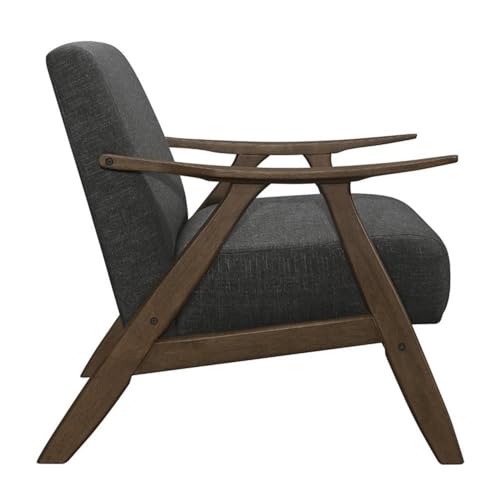 Lexicon Mid Century Modern Accent Chair with Solid Wood Frame in Walnut Finish, Upholstered Living Room Lounge Arm Chair, Thick and Comfy Innerspring Seat Cushion, Linen-Look Fabric, Dark Grey Lexicon