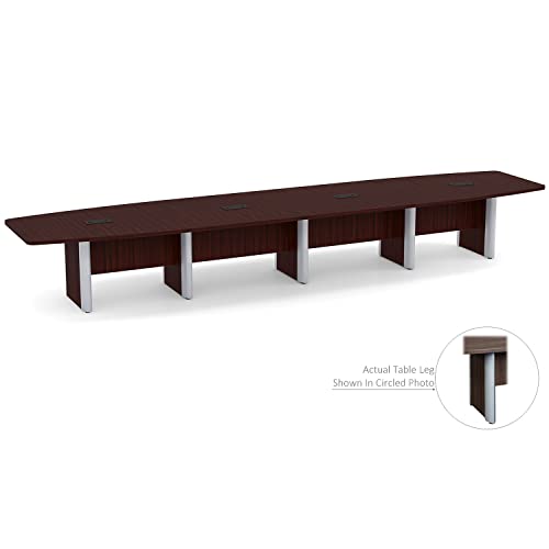 Thaweesuk Shop 18ft Mahogany Modern Boat Shaped Conference Table Room Hide Wires Inside Elliptical Metal Legs Desk Grommets Racetrack Boardroom Office Business Furniture Wood 212''L x 47-32''W x 29''H Generic