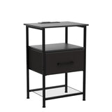 LAKEMID Nightstands Set of 2 with Fast Charging Station and Drawer, End Table Bedside Table with 20 Colors LED Light Strip and 2 Layers Shelf for Bedroom Living Room Sofa Couch (Black) LAKEMID