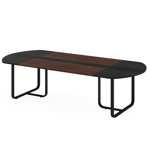 Tribesigns 70.86'' Modern Oval Executive Computer Desk with Two-Tone Finish Splicing Board, Large Double Desk for Workstation, Curved Home Office Desks for 2 Person (Walnut+Black) Tribesigns