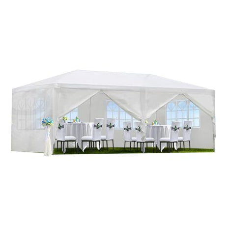 10' X 20' Outdoor Wedding Party Tent Canopy Tent with 6 Removable Sidewalls, Heavy Duty Waterproof Gazebo Patio Shelter for BBQ Camping Party Cater Events Gaderth