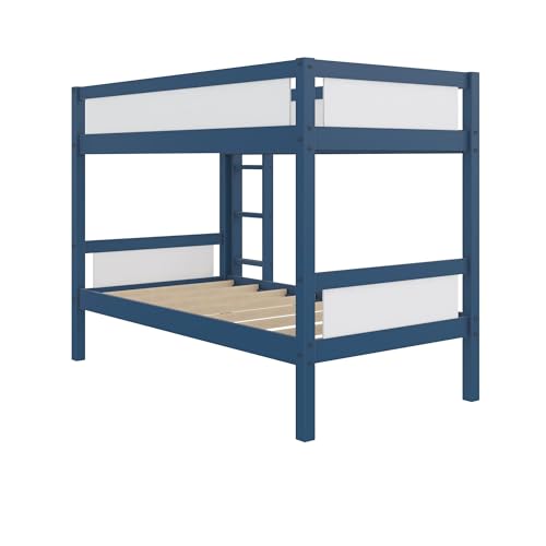 DHP Adrian Navy Blue Solid Wood Twin-Over-Twin Bunk Bed with Dry Erase Board and Underbed Storage - WoodArtSupply