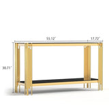 Maotifeys Modern 2-Tier Glass Console Table Luxury Black Tempered Glass Top Sofa Table with Shiny Gold Legs 55" Slim Entryway Hall Tables with Storage Shelf for Living Room Bedroom Maotifeys