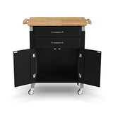Home Styles Black Dolly Madison Prep and Serve Kitchen Cart with Natural Top, Locking Casters, Two Drawers, Two Storage Cabinets homestyles