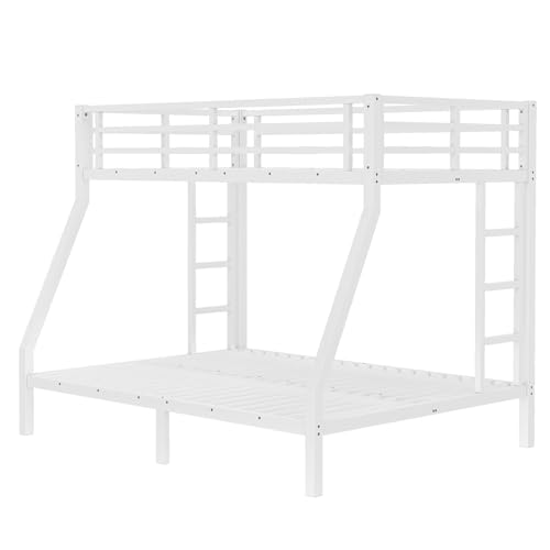 Bellemave Twin Over Full Bunk Bed with Ladders, Metal Bunk Beds Frame with Full-Length Guardrails, Heavy-Duty Bunkbed for Bedroom, Guest Room, Dorms, Noise-Reduce and No Spring Box Needed, White Bellemave