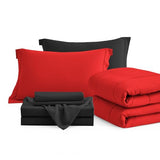Maple&Stone Queen Size Comforter Set 7 Pieces Bed in a Bag - Down Alternative Bed Set with Sheets, Pillowcases & Shams, Soft Reversible Duvet Insert for Queen Bed, Black and Red Maple&Stone