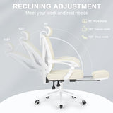 Misolant Ergonomic Office Chair with Footrest, Ergonomic Desk Chair with Adjustable 2D Lumbar Support, High Back Computer Chairs with Adjustable Headrest, Beige Comfortable Executive Office Chair Misolant