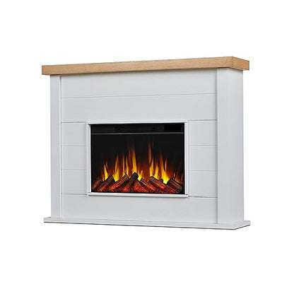 Real Flame Marshall 49" Slim Electric Fireplace with Mantel for Living Room or Bedroom, Replaceable Fireplace Insert Heater, Realistic Log and Flame Effect, Remote Control, White