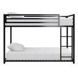 DHP Miles Low Metal Bunk Bed Frame for Kids, With Built-in Ladder, High Guardrail and Metal Slats, Floor Bed Bottom Bunk, No Boxspring Required, For Small Spaces, Twin-Over-Twin, Black DHP