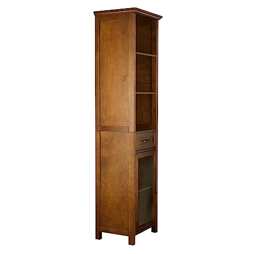 Teamson Home Avery Wooden Bathroom Linen Tower Cabinet with 1 Drawer 3 Adjustable Interior Shelves and 6 Storage Spaces, Oiled Oak Teamson Home