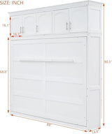 Virubi Queen Horizontal Murphy Bed with Storage Cabinet,Wood Folding Murphy Wall Bed for Adult (White,Queen) Virubi