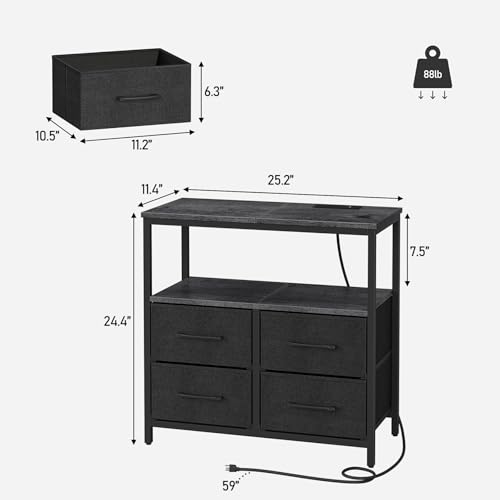 TUTOTAK Large Night Stand with Charging Station, Nightstand with USB and Type-C Port, Bedside Table with Cloth Drawers, End Table for Livingroom, Bedroom, Charcoal Grey TB01BY081 TUTOTAK