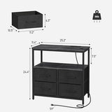TUTOTAK Large Night Stand with Charging Station, Nightstand with USB and Type-C Port, Bedside Table with Cloth Drawers, End Table for Livingroom, Bedroom, Charcoal Grey TB01BY081 TUTOTAK