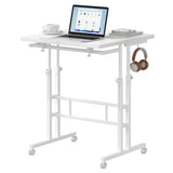 Simple Deluxe Split Top Rotating Standing Desk on Wheels – 23.6" Manual Adjustable Height Mobile Laptop Computer Table – Sit Stand Rolling Workstation with Tilt Function – White Simple Deluxe