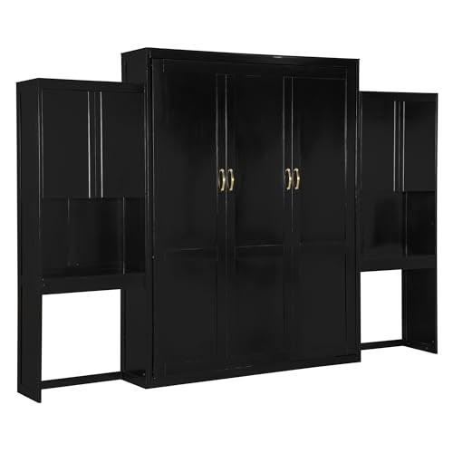Quarte Queen Size Murphy Bed with Cabinet, Desk & Vanity - Space-Saving Wall Bed Furniture for Small Rooms,Multi-Functional Fold-Down Bed with Storage (Espresso#V) Quarte