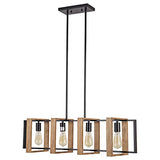 Dining Room Light Fixture Farmhouse Pendant Lights Kitchen Island Rustic Kitchen Light Fixtures 4 Lights Wood and Black Metal Rectangular Chandelier Ceiling Hanging Lighting 35.4" Poroulux