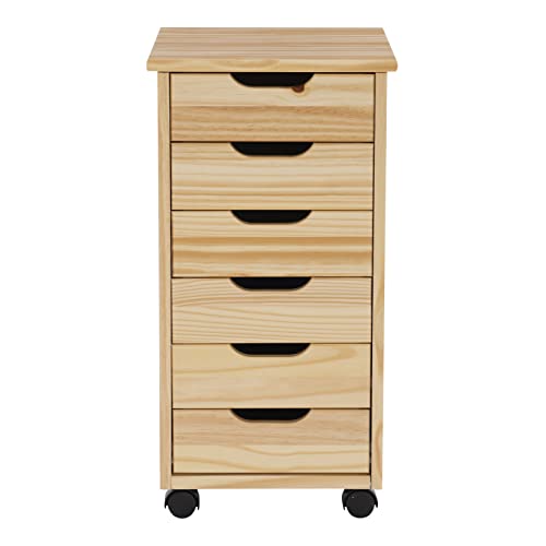 Linon Home Decor Products Corinne Six Drawer Storage, Natural Rolling Cart Linon Home Decor Products