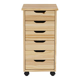 Linon Home Decor Products Corinne Six Drawer Storage, Natural Rolling Cart Linon Home Decor Products