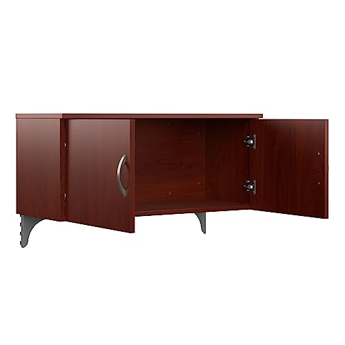 Bush Business Furniture Office in an Hour 3 Person L Shaped Cubicle Desks with Storage, Drawers, and Organizers in Hansen Cherry | Triple Workstation Set with Privacy Panels for Commercial Workspace Bush Business Furniture