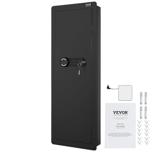 VEVOR 42.91" Tall Wall Gun Safe, 4-Tier Hidden Gun Safe with Keypad & Fingerprint, 3 Removable Shelves & 6 Key Holders, Q235 Cold-Rolled Steel Gun Safe with LED Light, Vibration Alarm, Holste - WoodArtSupply