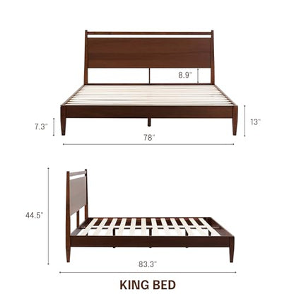 NTC Adept Dark Walnut Wooden Bed Frame with Headboard - 1000 Lb Capacity, Silent Slats & Effortless Assembly, King Size - WoodArtSupply